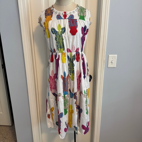 Sheridan French Large Zebra Colorful Novelty Print Fit & Flare DRESS Safari - Picture 1 of 7